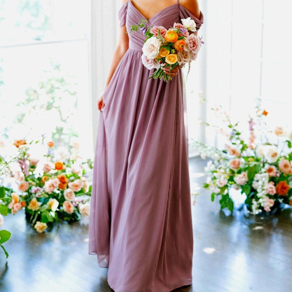 Revelry Lily Bridesmaid Dress Off Shoulder Mauve